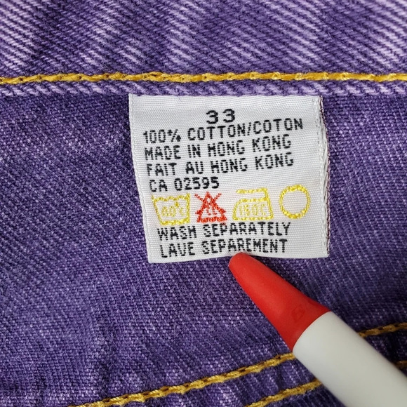 Vintage 80s Ribcage High Waist Jeans Taper Leg Cotton Purple Size  33Tag-29W - Picture 3 of 11